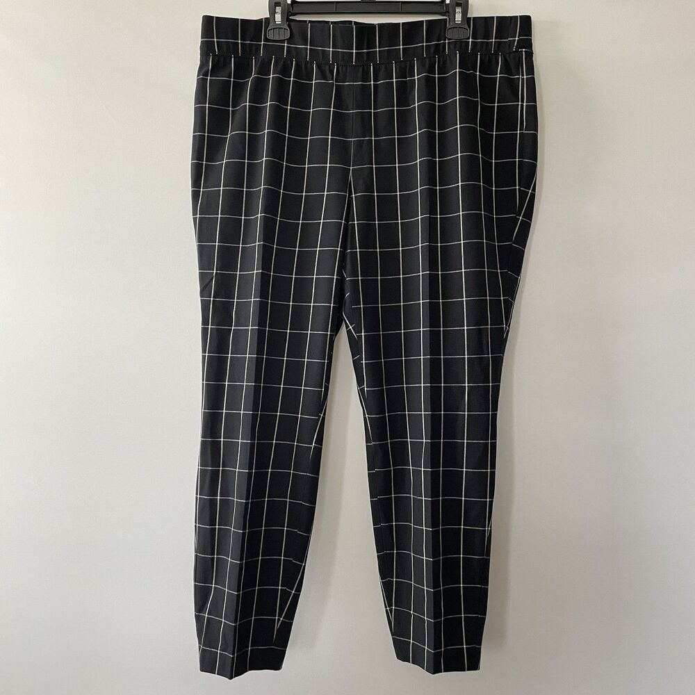 Talbots Skinny Ankle Pants Black Windowpane Pull On Womens Size 18W
